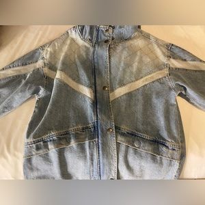 A Jean jacket with a hood